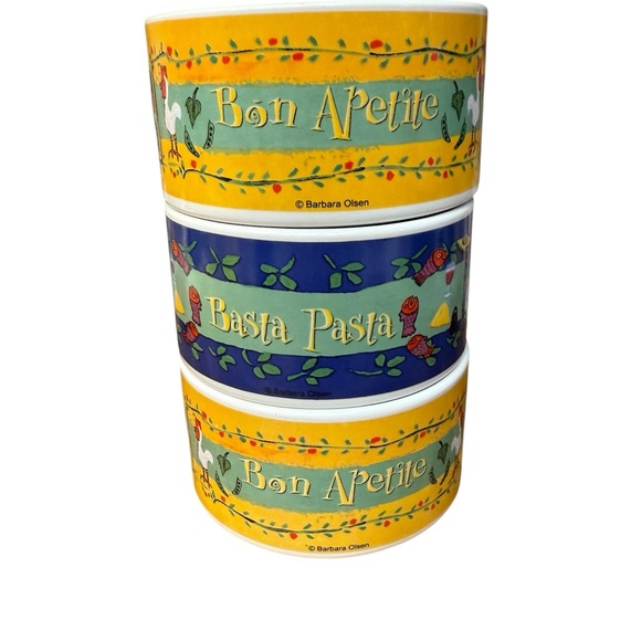 Barbara Olsen Soup Mugs Gourmet Culinary Design "Bon Apetite" & "Basta Pasta" 🆕 - Picture 3 of 4